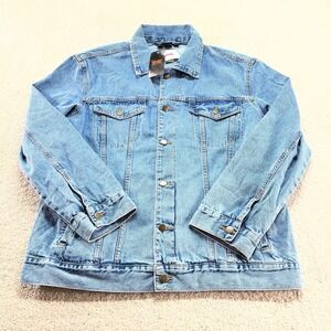 AC/DC Denim Trucker Band Jacket Mens XL Blue Medium Wash 100% Cotton NWT Rock